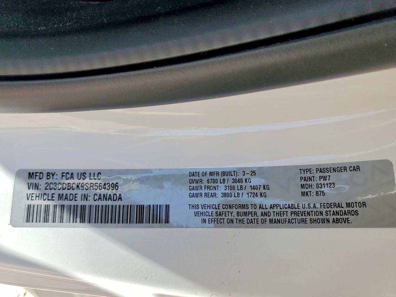 2025 Dodge Charger VIN 2C3CDBCK9SR564396 photo 12