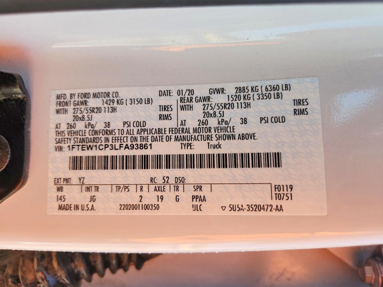 2020 Ford F150 VIN 1FTEW1CP3LFA93861 photo 12