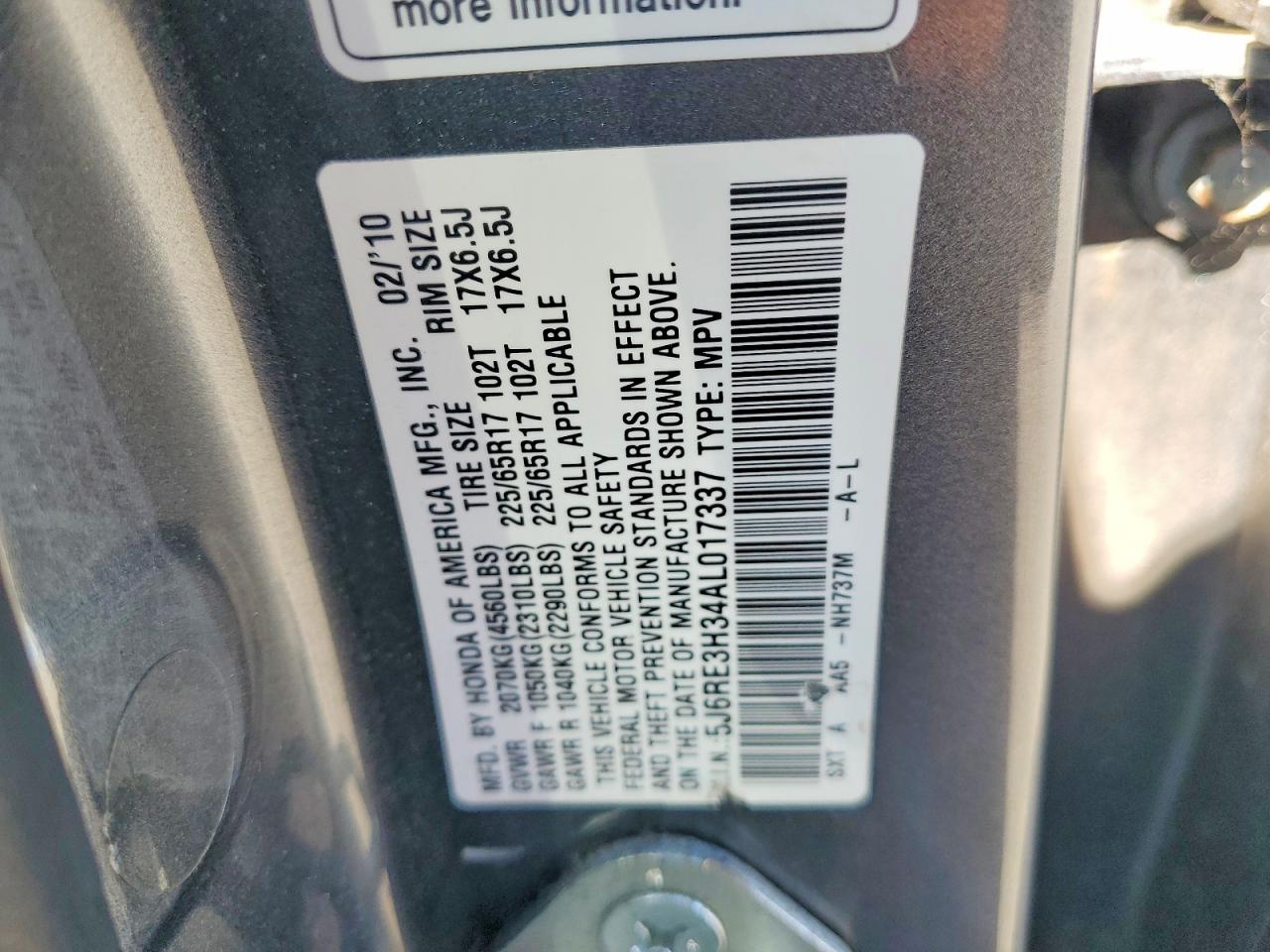 2010 Honda Crv VIN 5J6RE3H34AL017337 photo 12