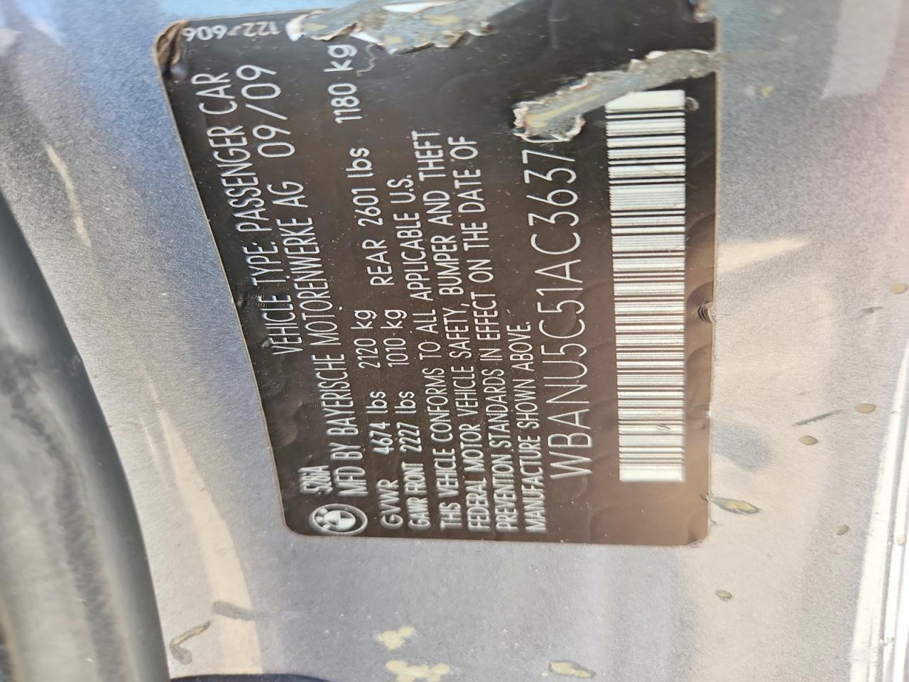 2010 BMW 5 series VIN WBANU5C51AC363709 photo 12