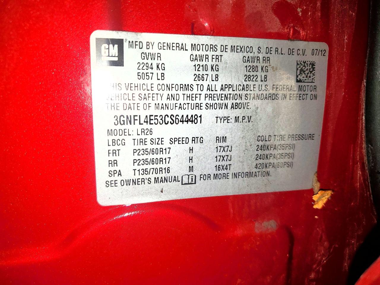 2012 Chevrolet Captiva VIN 3GNFL4E53CS644481 photo 12