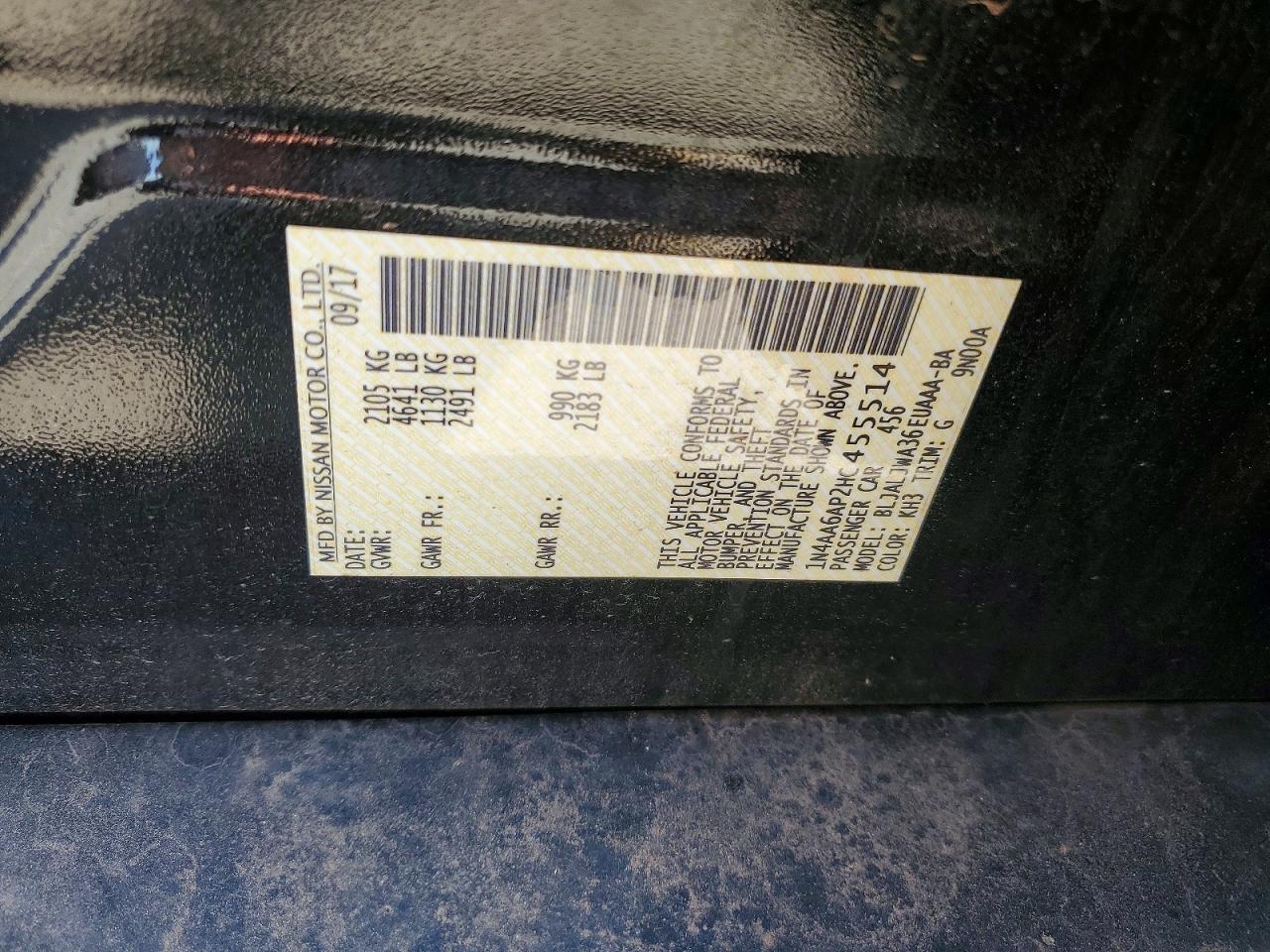 2017 Niss Maxima VIN 1N4AA6AP2HC455514 photo 12