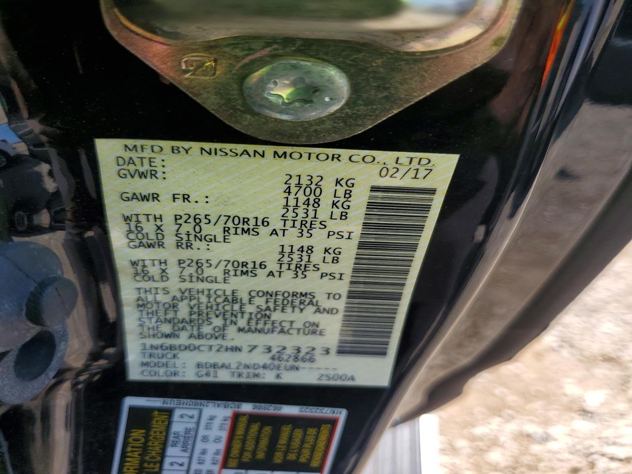 2017 NISSAN Frontier VIN 1N6BD0CT2HN732323 photo 12