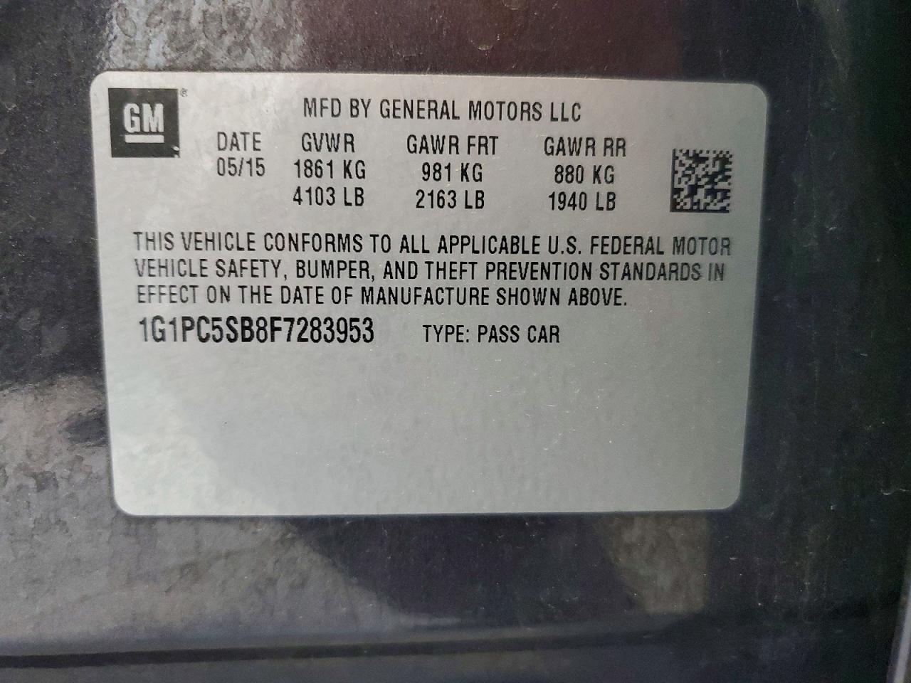 2015 Chevrolet Cruze VIN 1G1PC5SB8F7283953 photo 12