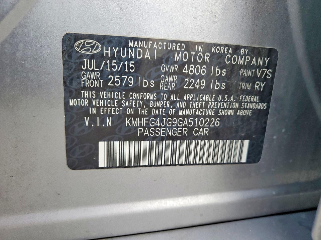 2016 Hyundai Azera VIN KMHFG4JG9GA510226 photo 12
