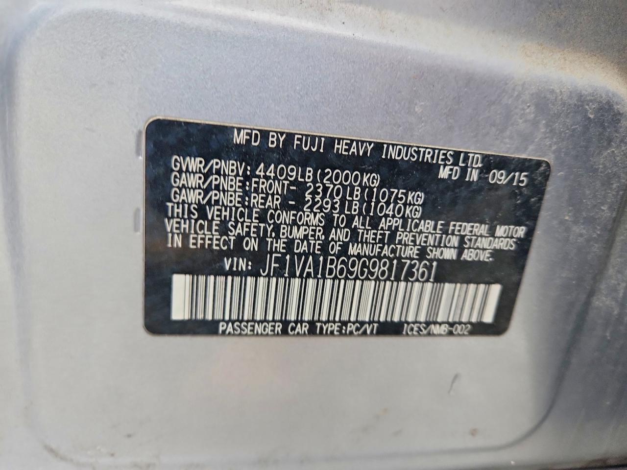 2016 Subaru Wrx VIN JF1VA1B69G9817361 photo 12
