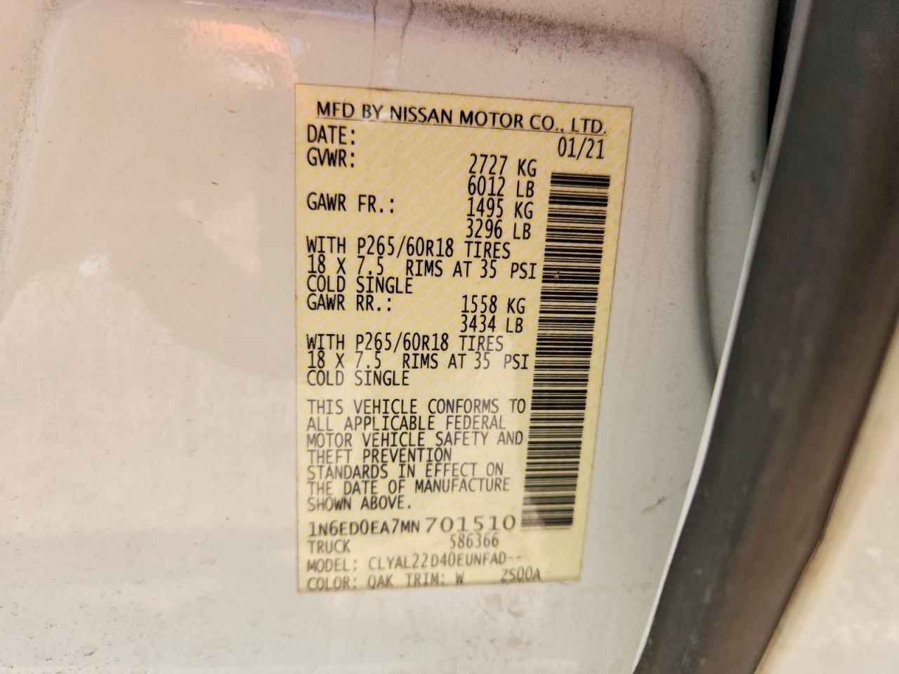 2021 NISSAN Frontier VIN 1N6ED0EA7MN701510 photo 12