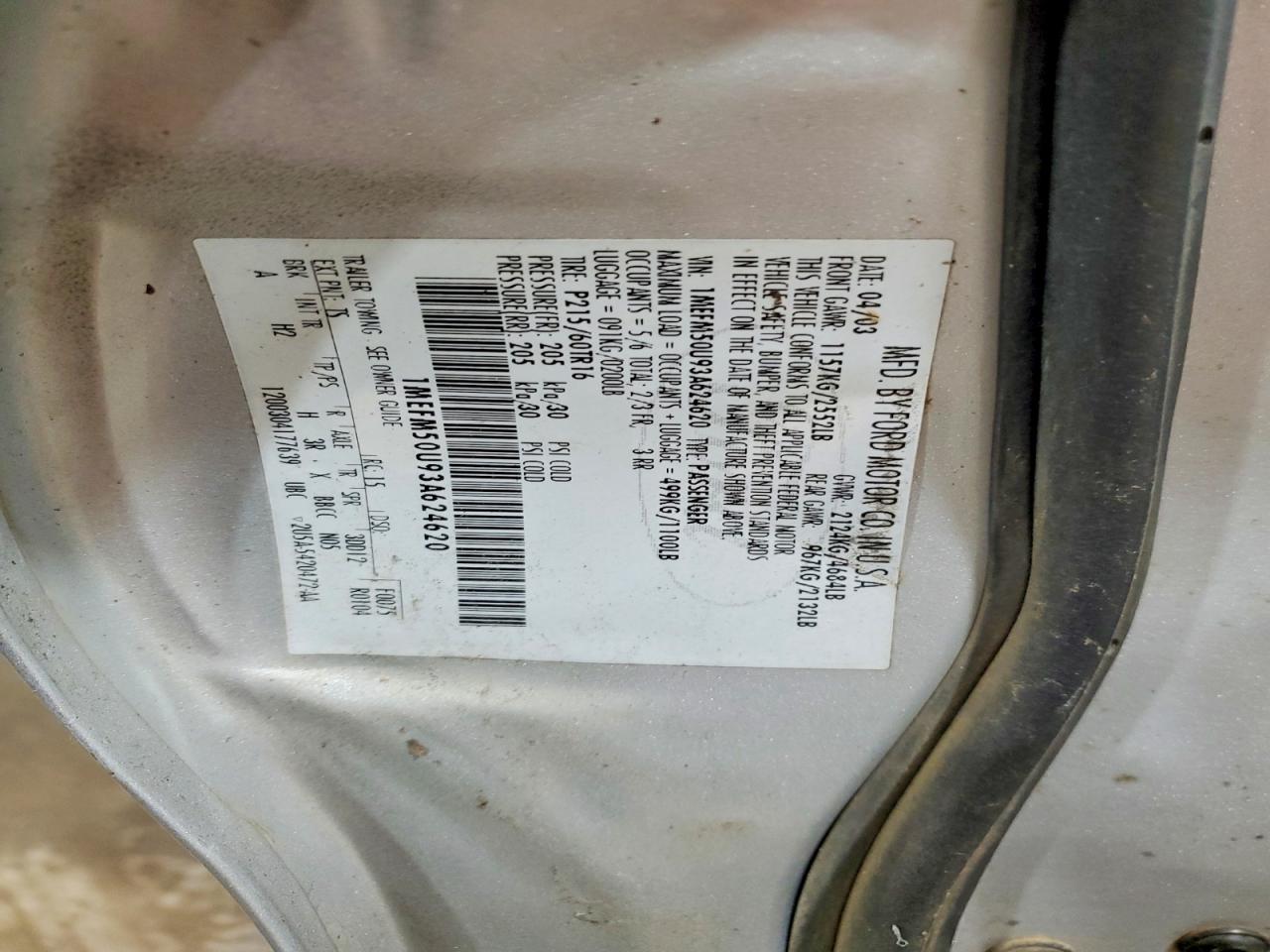 2003 Mercury Sable VIN 1MEFM50U93A624620 photo 12