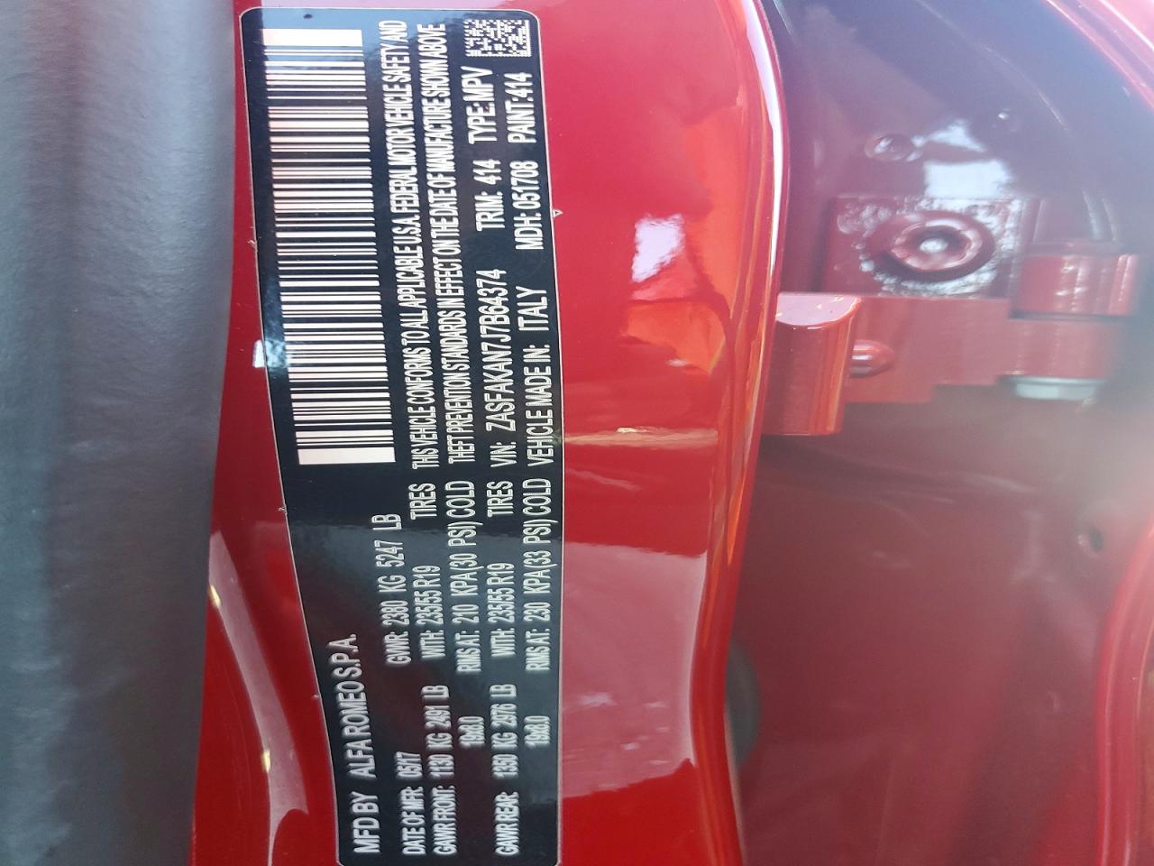2018 Alfa Stelvio VIN ZASFAKAN7J7B64374 photo 12