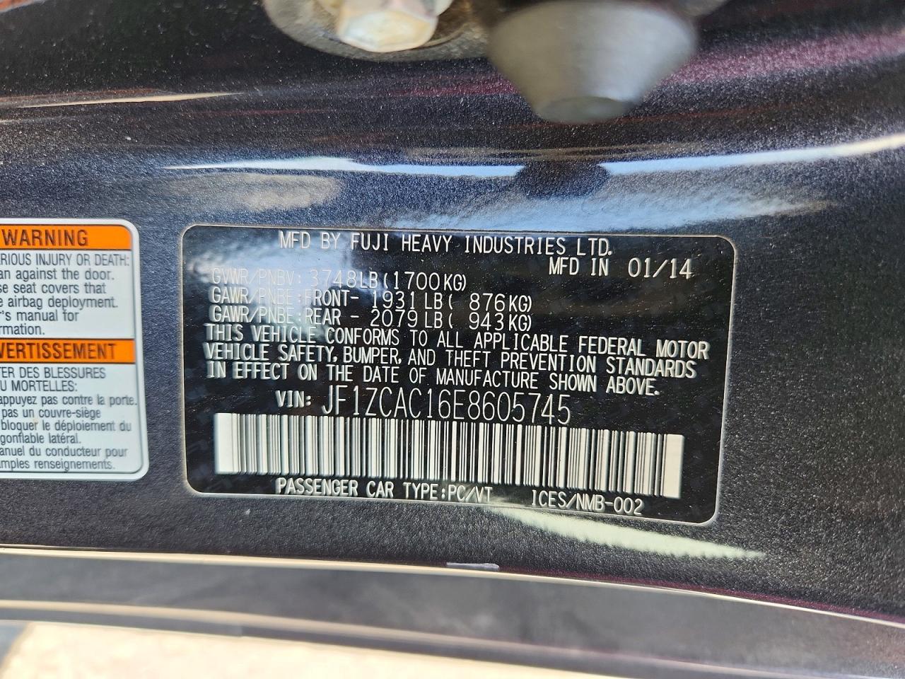 2014 Subaru Brz VIN JF1ZCAC16E8605745 photo 12
