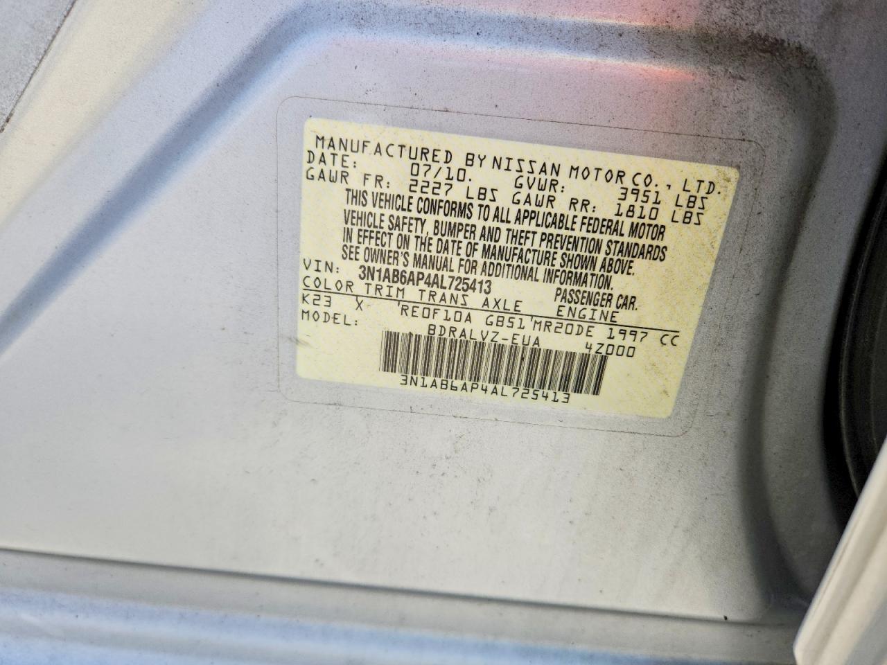 2010 NISS Sentra VIN 3N1AB6AP4AL725413 photo 12