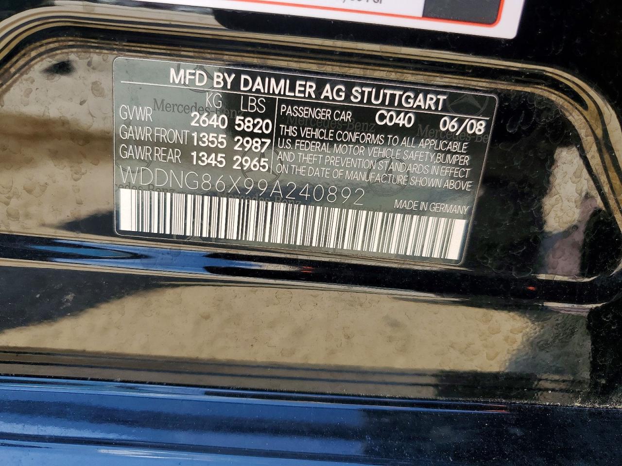 2009 Mercedes-Benz S class VIN WDDNG86X99A240892 photo 12