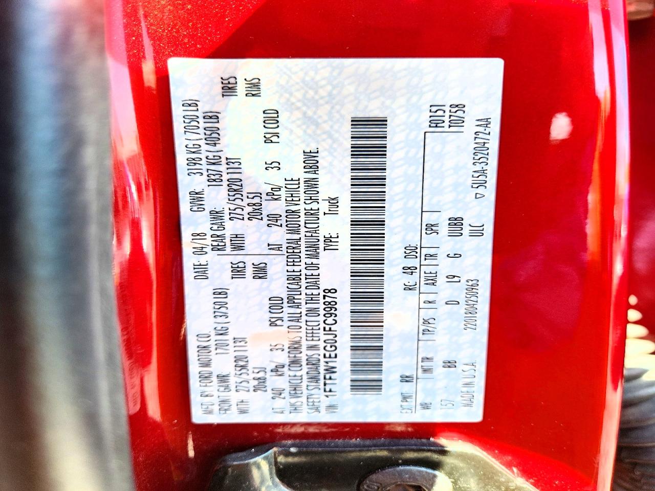 2018 Ford F150 VIN 1FTFW1EG0JFC99878 photo 12