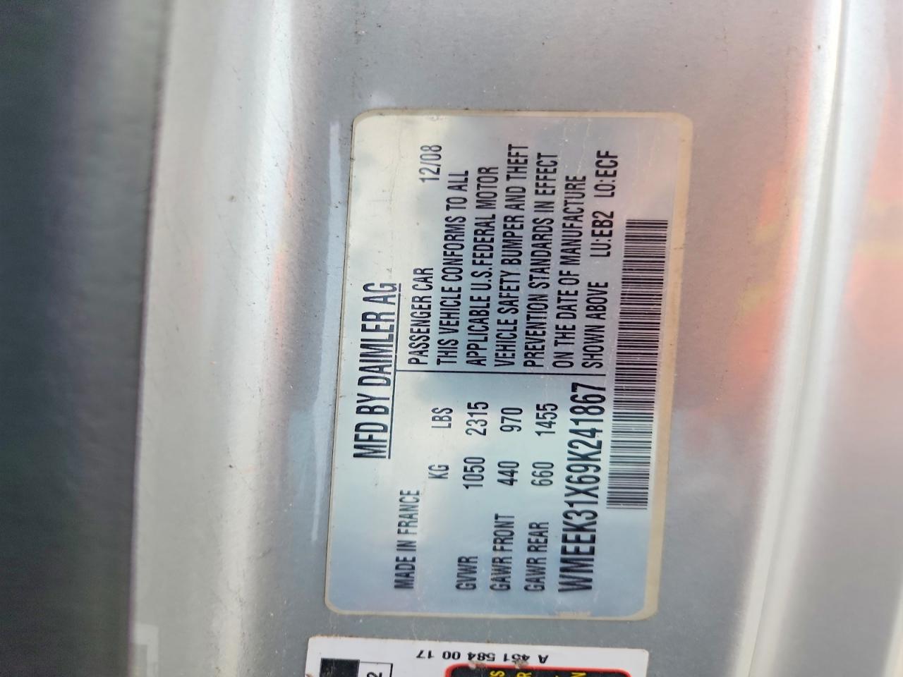 2009 Smart Fortwo VIN WMEEK31X69K241867 photo 12