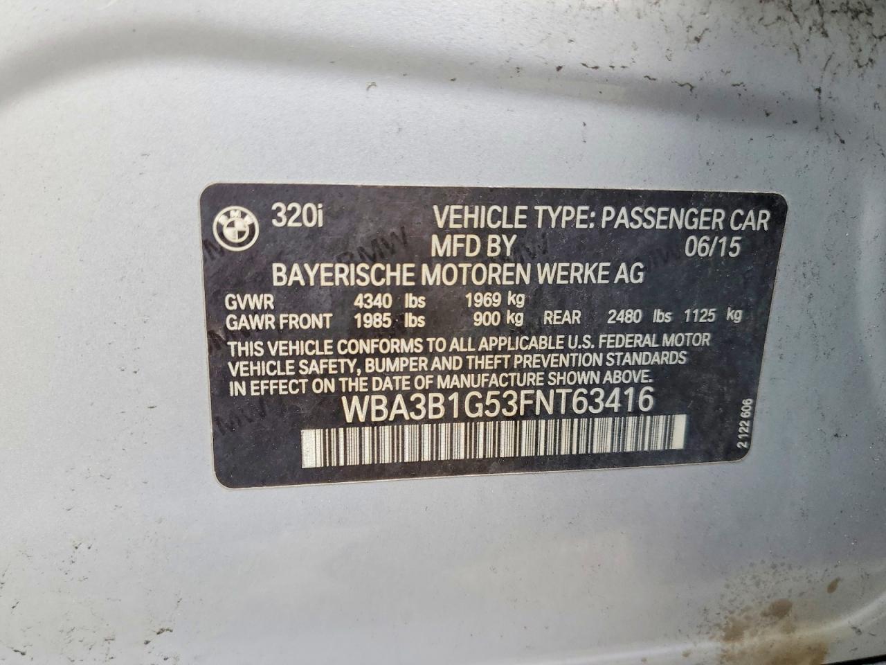 2015 BMW 3 series VIN WBA3B1G53FNT63416 photo 12