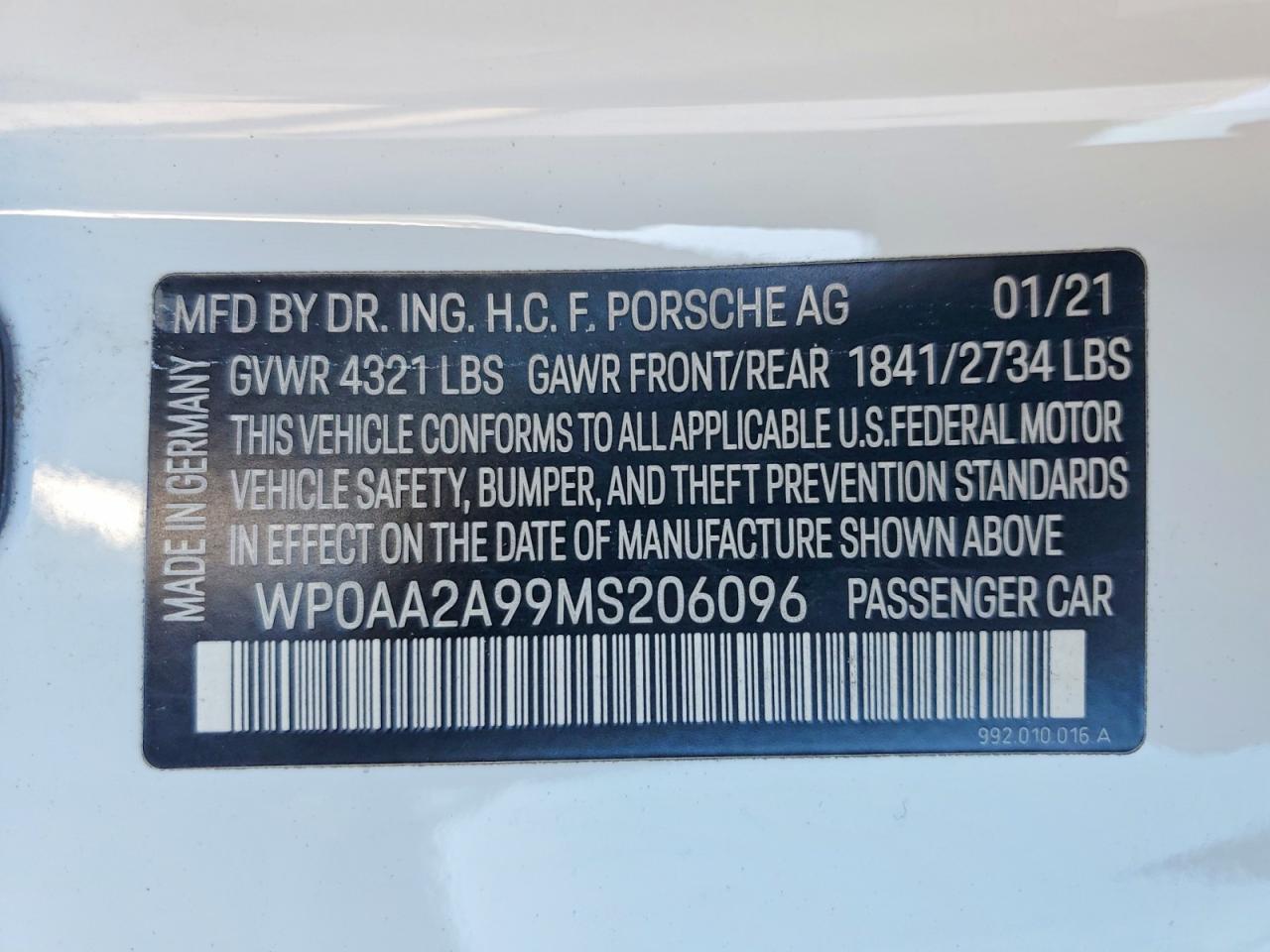 2021 Porsche 911 VIN WP0AA2A99MS206096 photo 12
