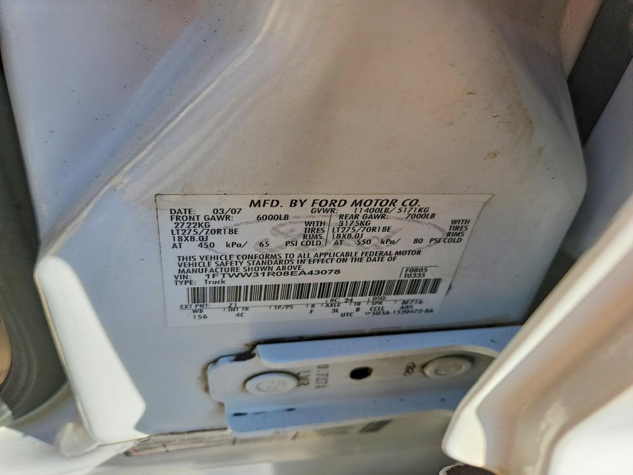 2008 Ford F350 VIN 1FTWW31R08EA43078 photo 12