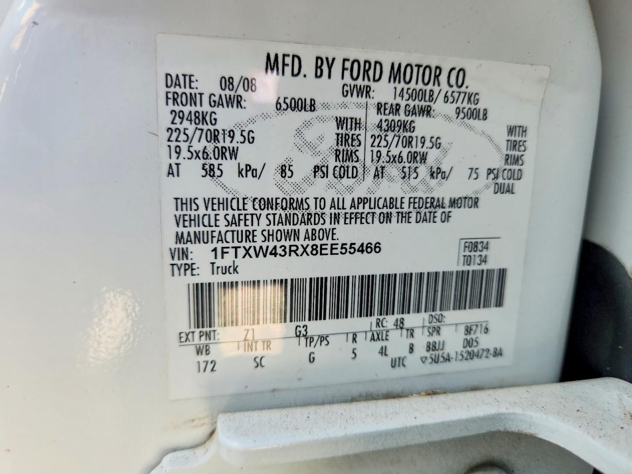 2008 Ford F450 VIN 1FTXW43RX8EE55466 photo 12