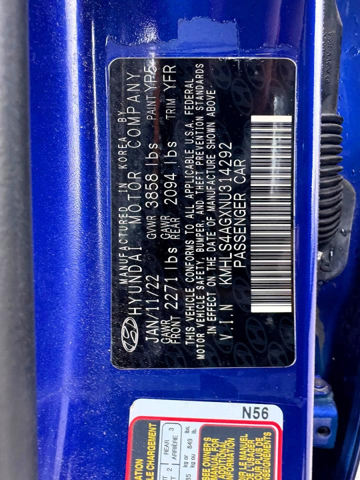 2022 Elantra VIN KMHLS4AGXNU314292 photo 10