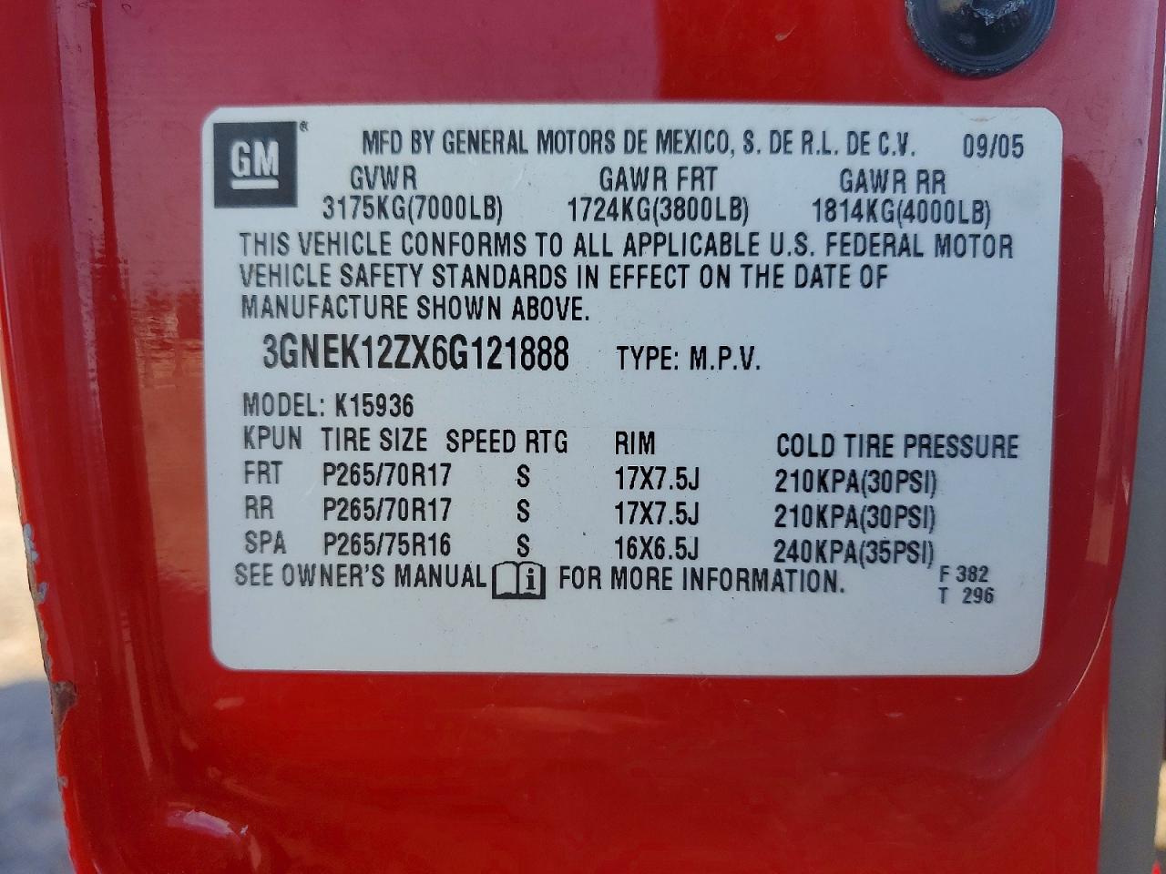 2006 Chevrolet Avalanche VIN 3GNEK12ZX6G121888 photo 12