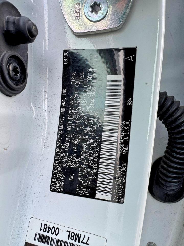 2008 Toyota Sequoia VIN 5TDBY64A78S023551 photo 10