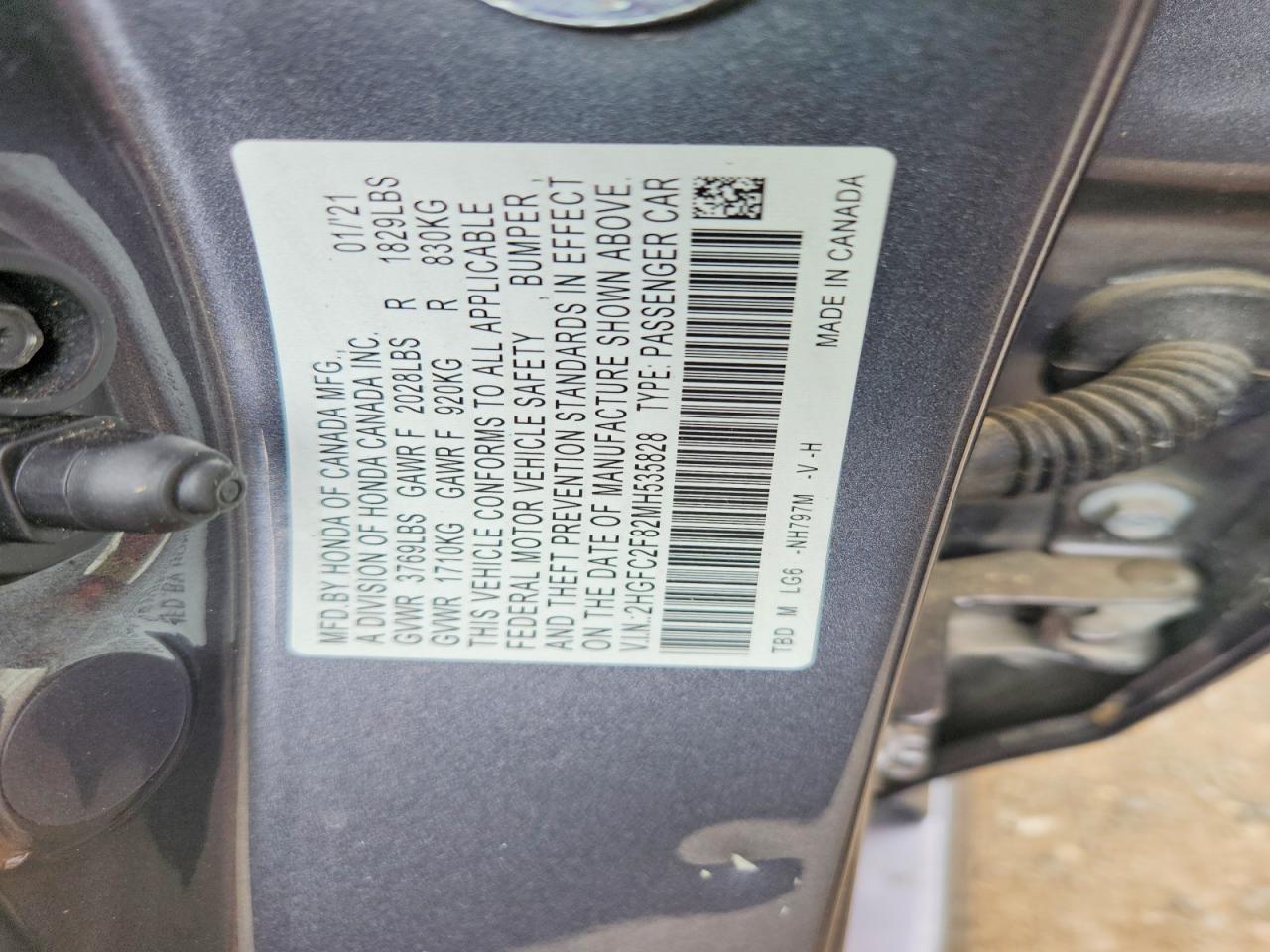 2021 Honda Civic VIN 2HGFC2F82MH535828 photo 12