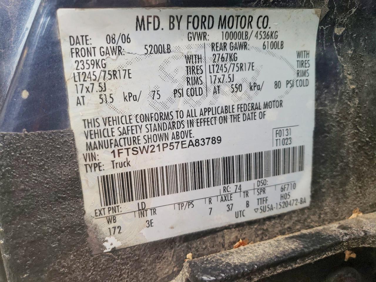 2007 Ford F250 VIN 1FTSW21P57EA83789 photo 12