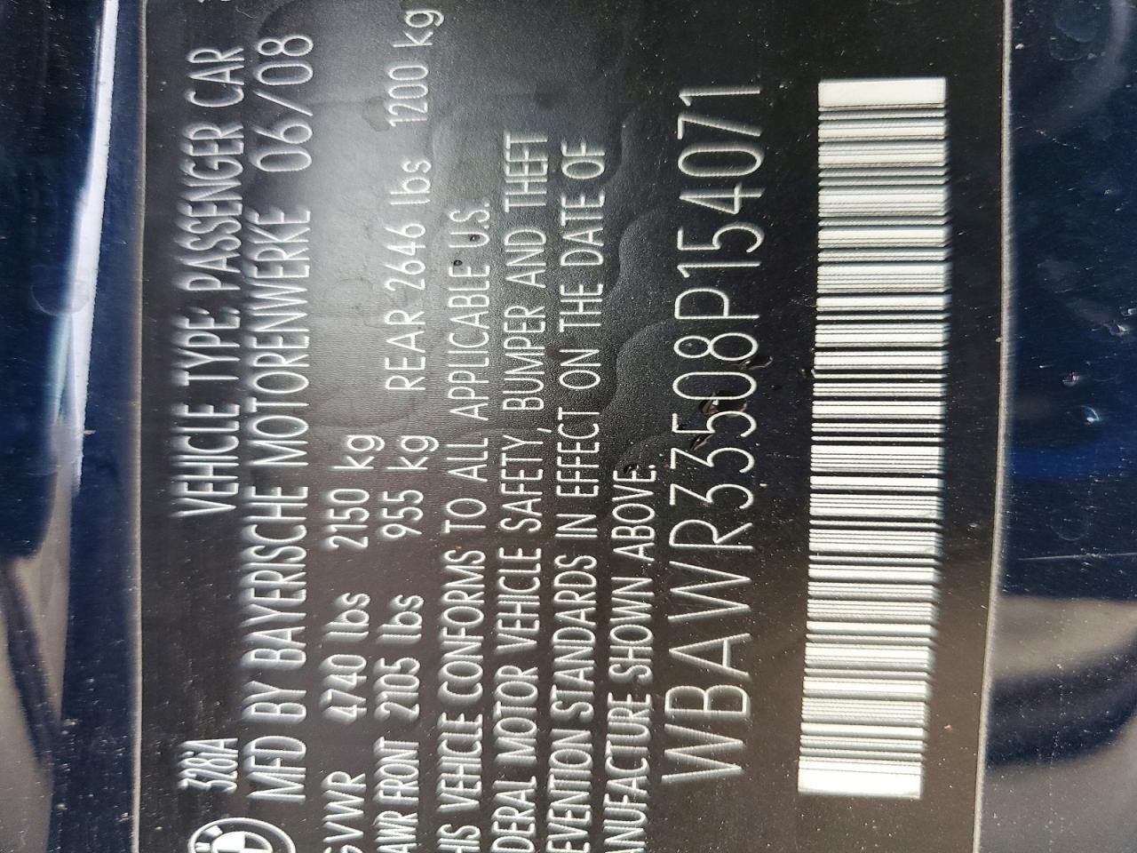 2008 BMW 3 series VIN WBAWR33508P154071 photo 12