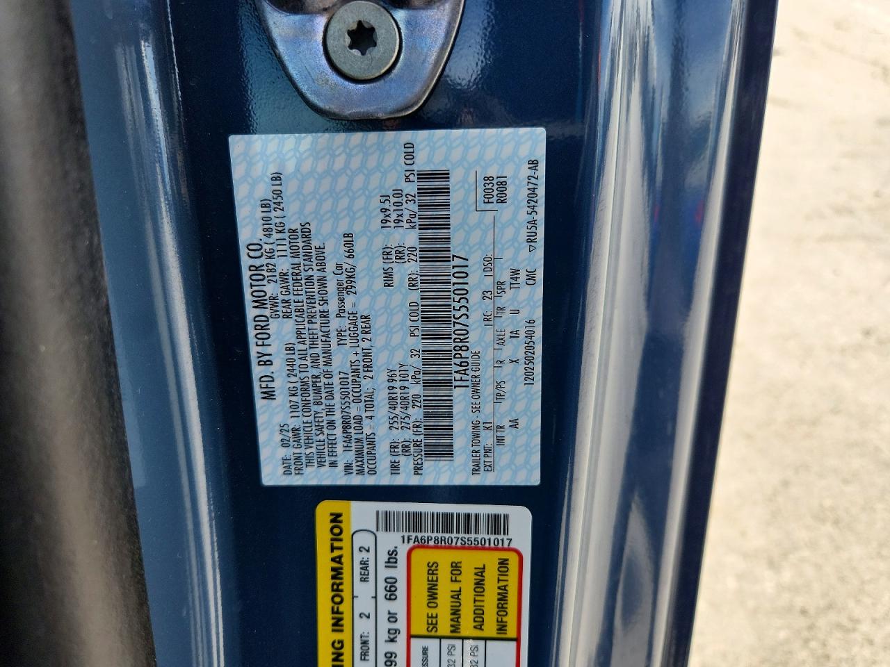 2025 FORD Mustang VIN 1FA6P8R07S5501017 photo 12
