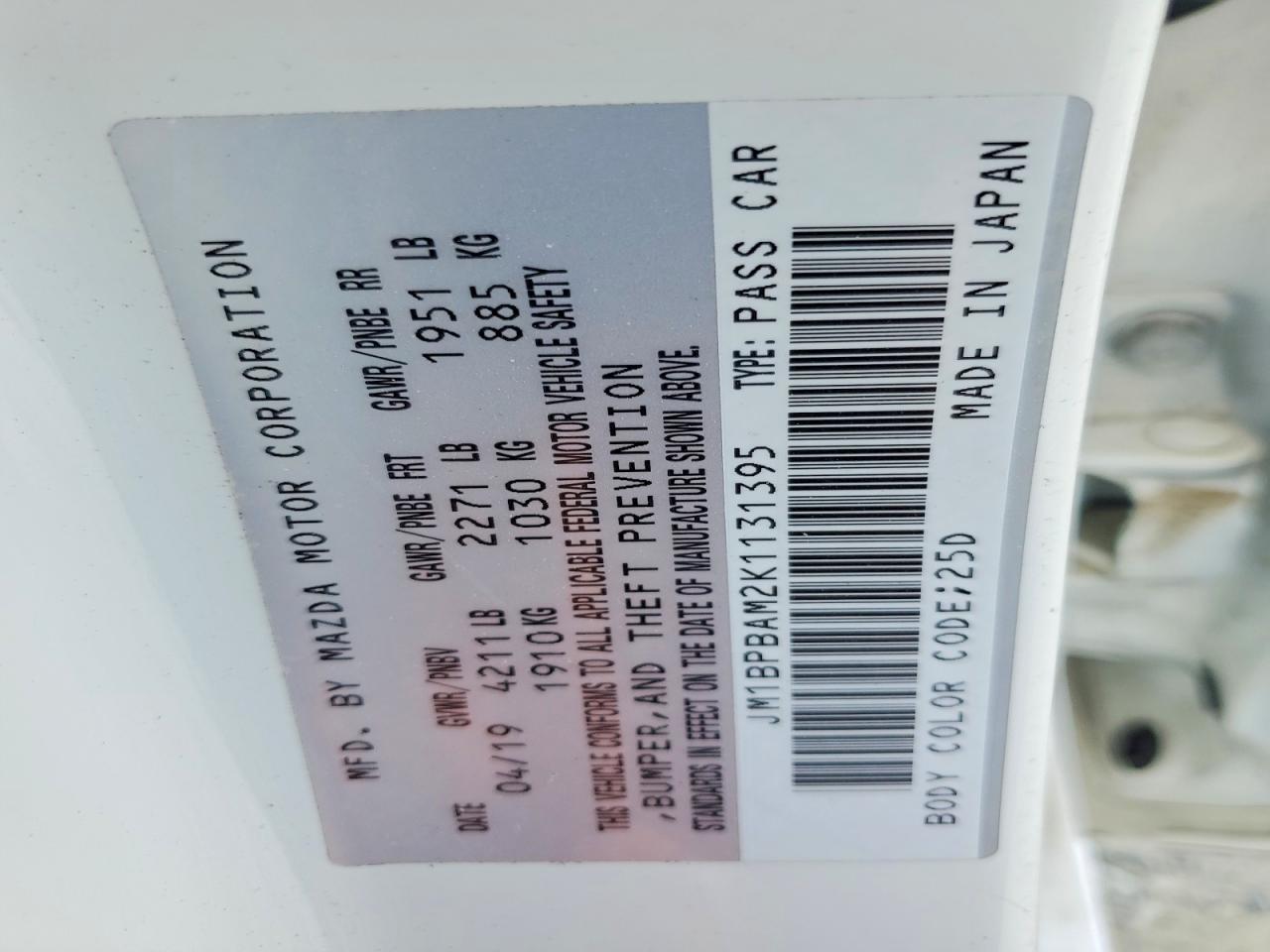 2019 3 VIN JM1BPBAM2K1131395 photo 12