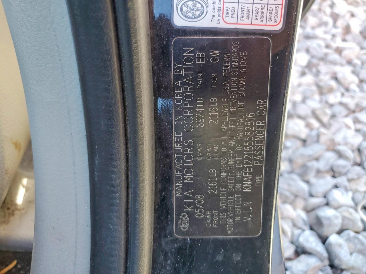 2008 Kia Spectra VIN KNAFE122185582816 photo 12
