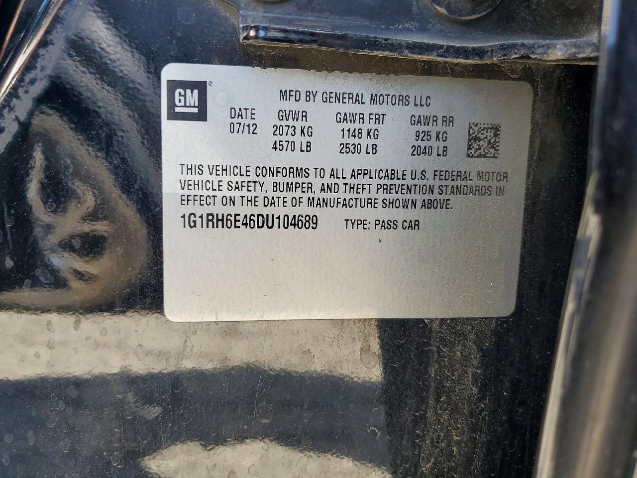 2013 CHEV Volt VIN 1G1RH6E46DU104689 photo 12