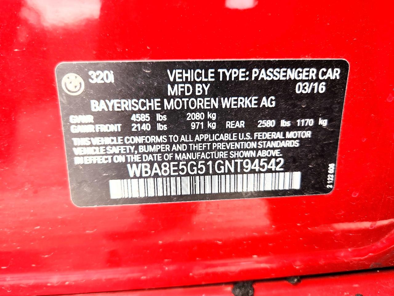 2016 BMW 3 series VIN WBA8E5G51GNT94542 photo 12
