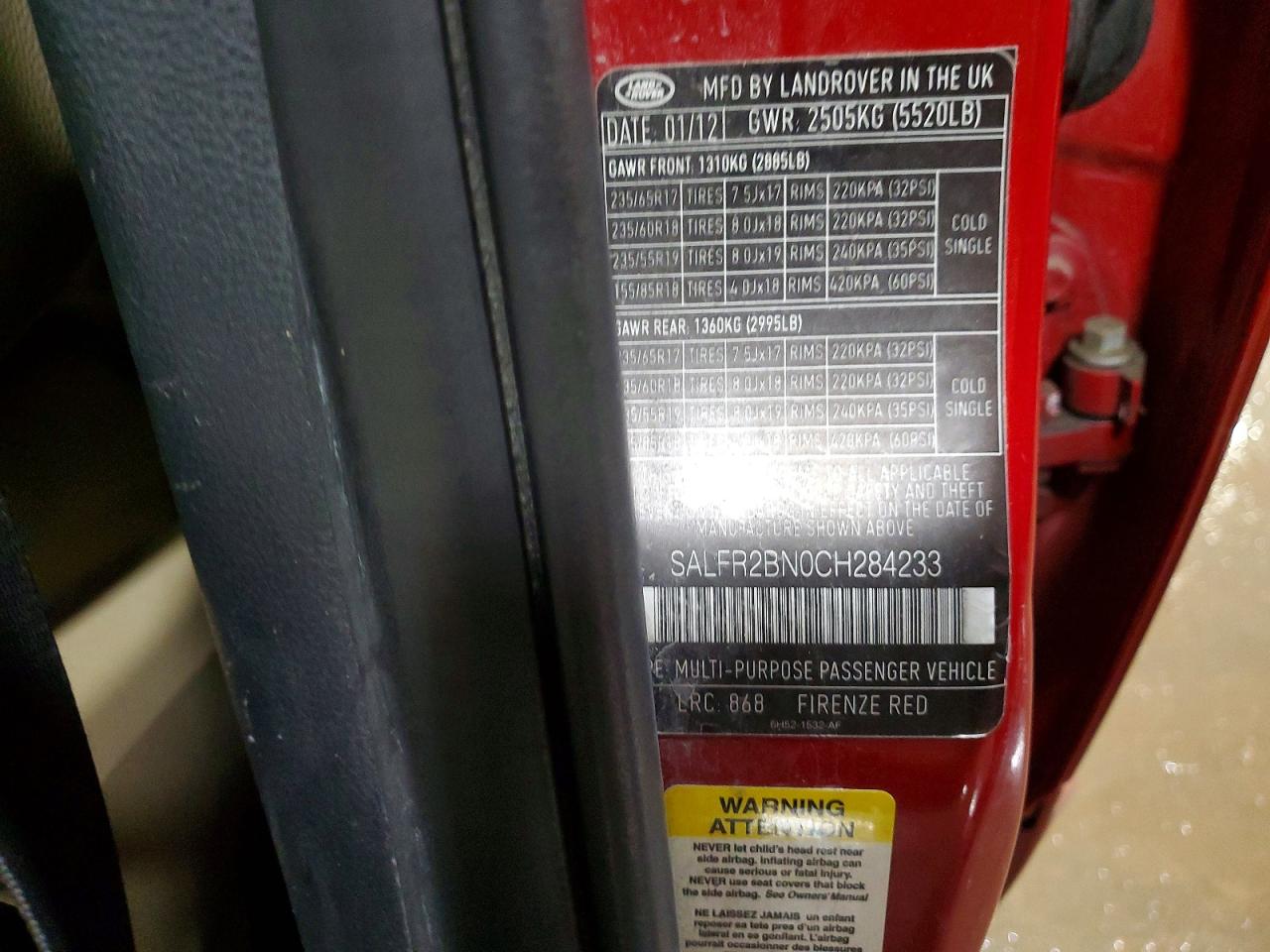 2012 LAND Lr2 VIN SALFR2BN0CH284233 photo 12