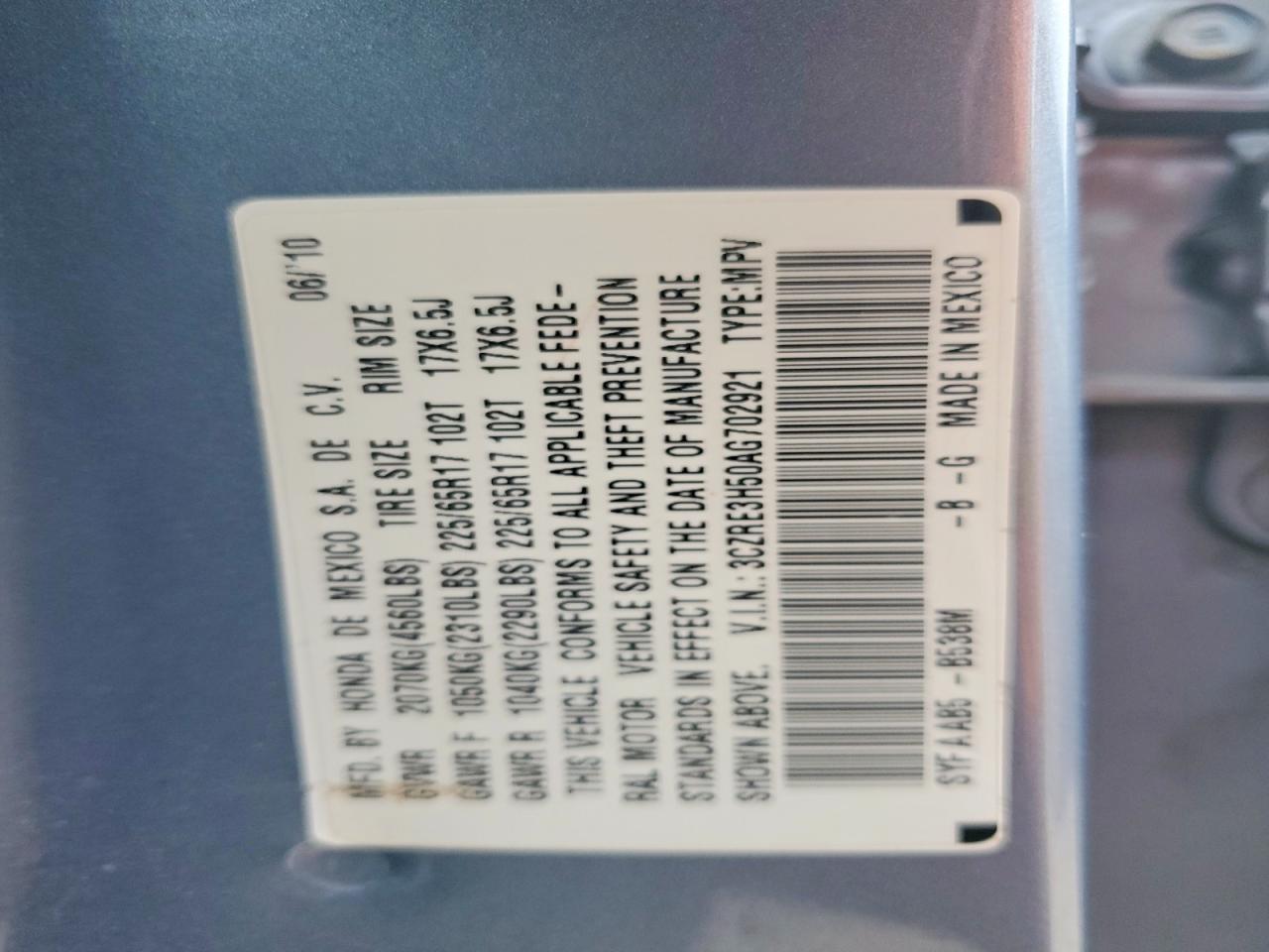 2010 Honda Crv VIN 3CZRE3H50AG702921 photo 12