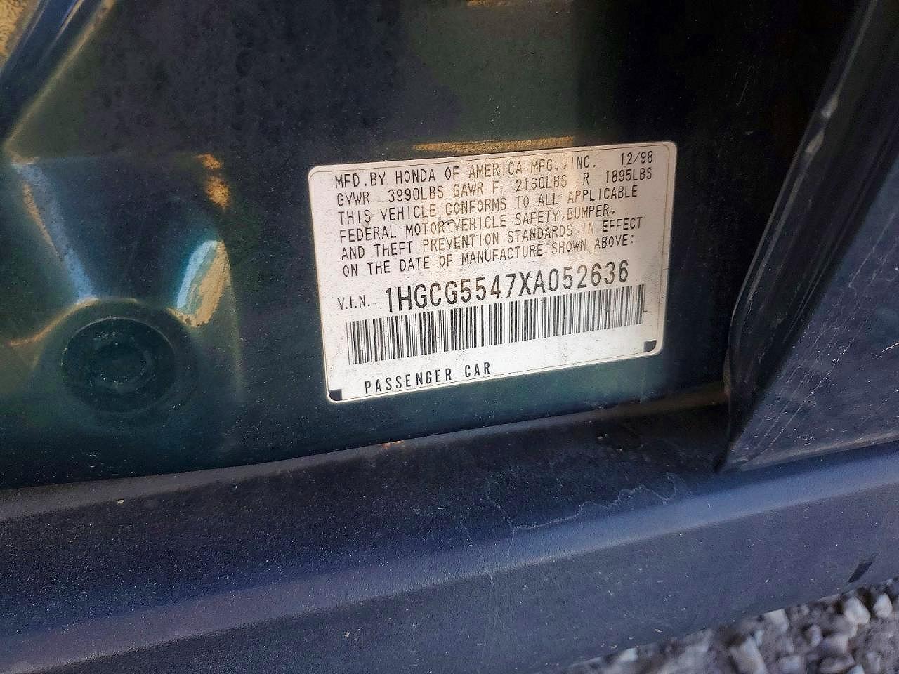 1999 Honda Accord VIN 1HGCG5547XA052636 photo 12