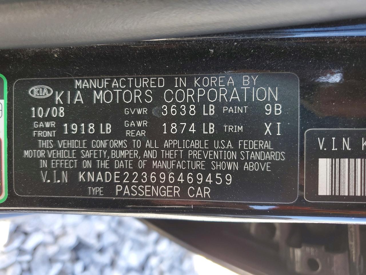 2009 Kia Rio VIN KNADE223696469459 photo 12