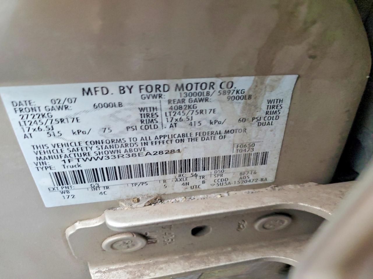 2008 Ford F350 VIN 1FTWW33R38EA28281 photo 12
