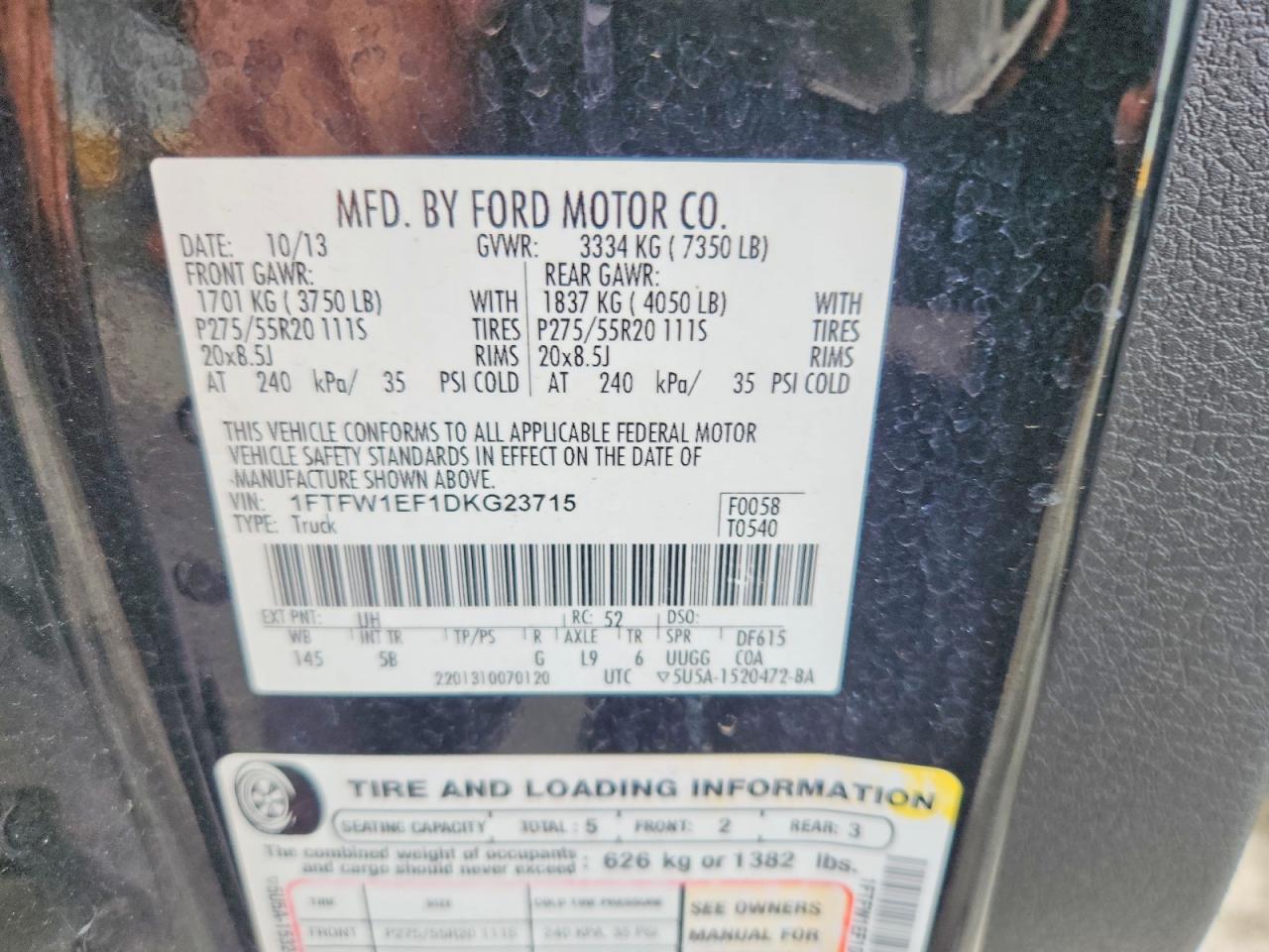 2013 Ford F150 VIN 1FTFW1EF1DKG23715 photo 12