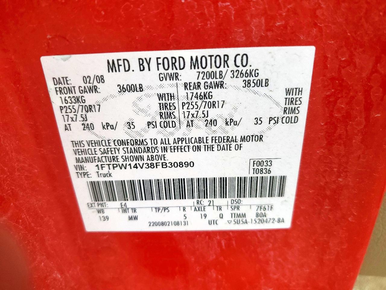 2008 Ford F150 VIN 1FTPW14V38FB30890 photo 12