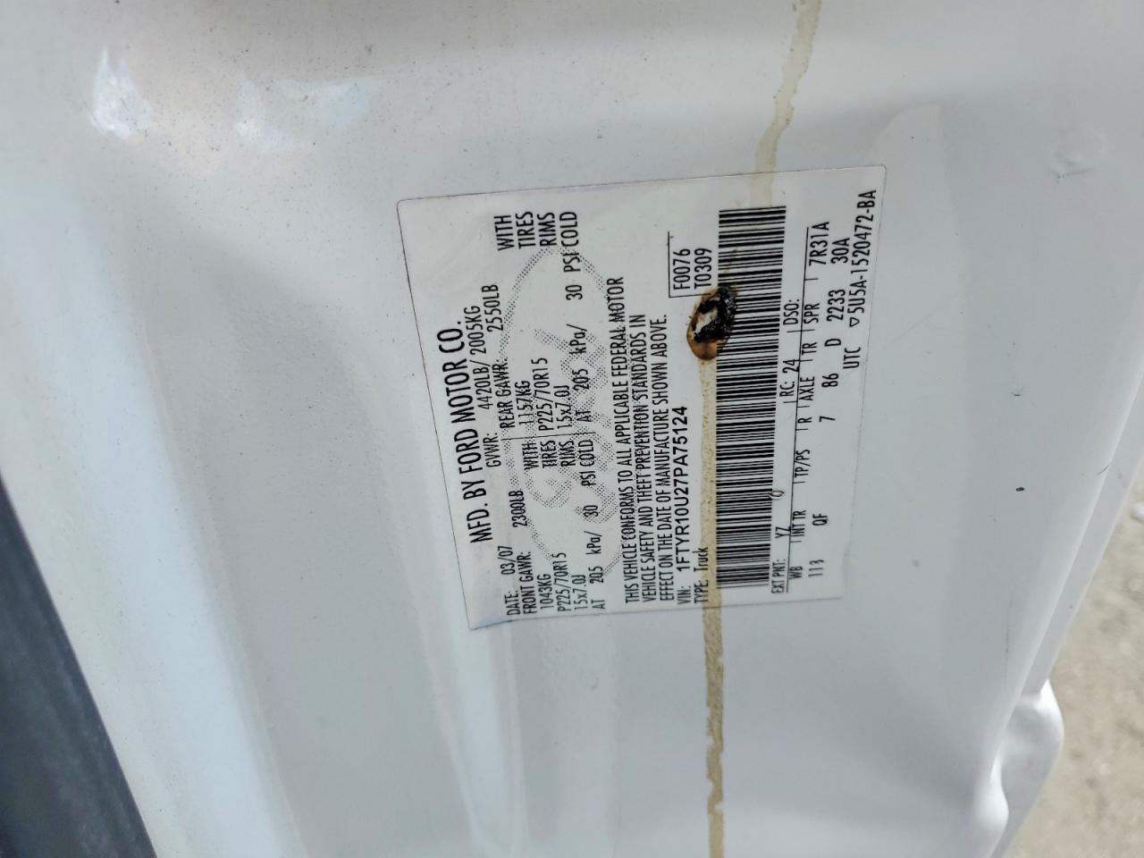 2007 FORD Ranger VIN 1FTYR10U27PA75124 photo 12
