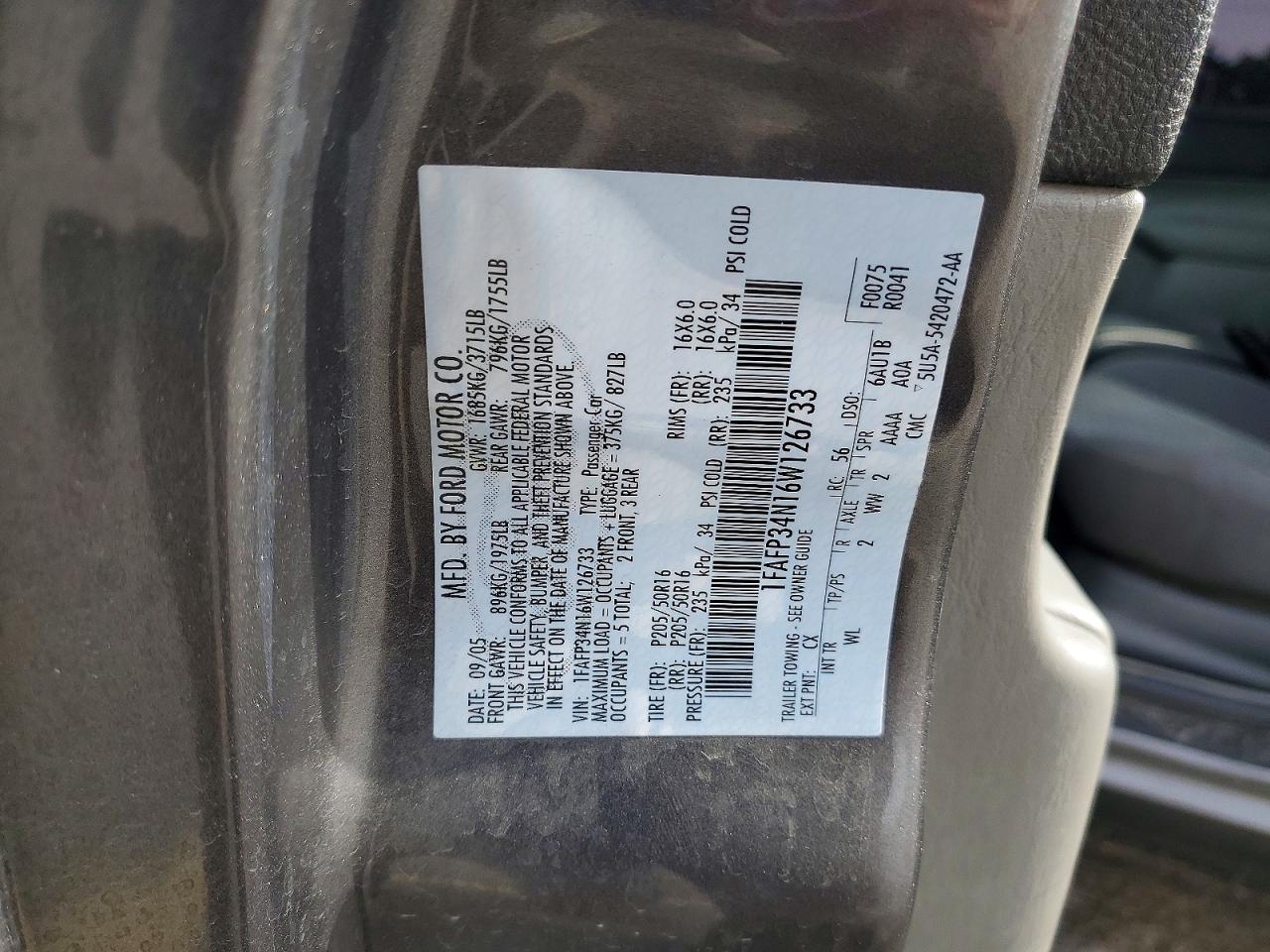 2006 FORD Focus VIN 1FAFP34N16W126733 photo 12