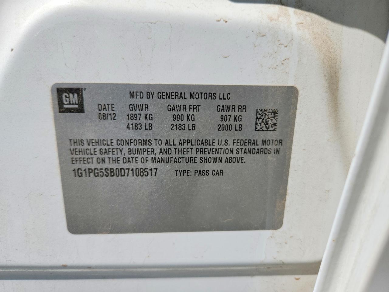 2013 CHEV Cruze VIN 1G1PG5SB0D7108517 photo 12