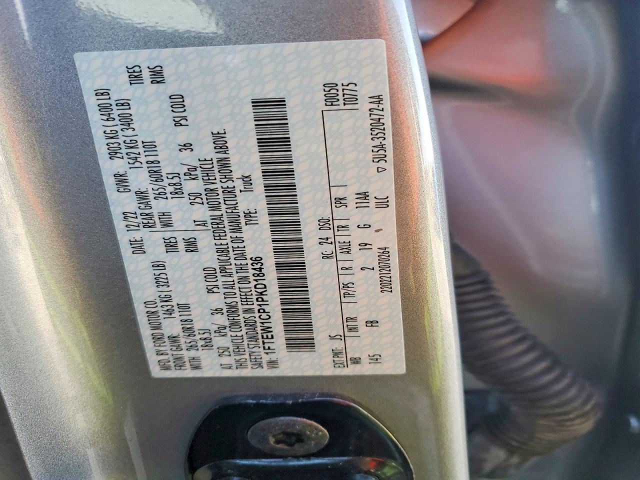 2023 Ford F150 VIN 1FTEW1CP1PKD18436 photo 12
