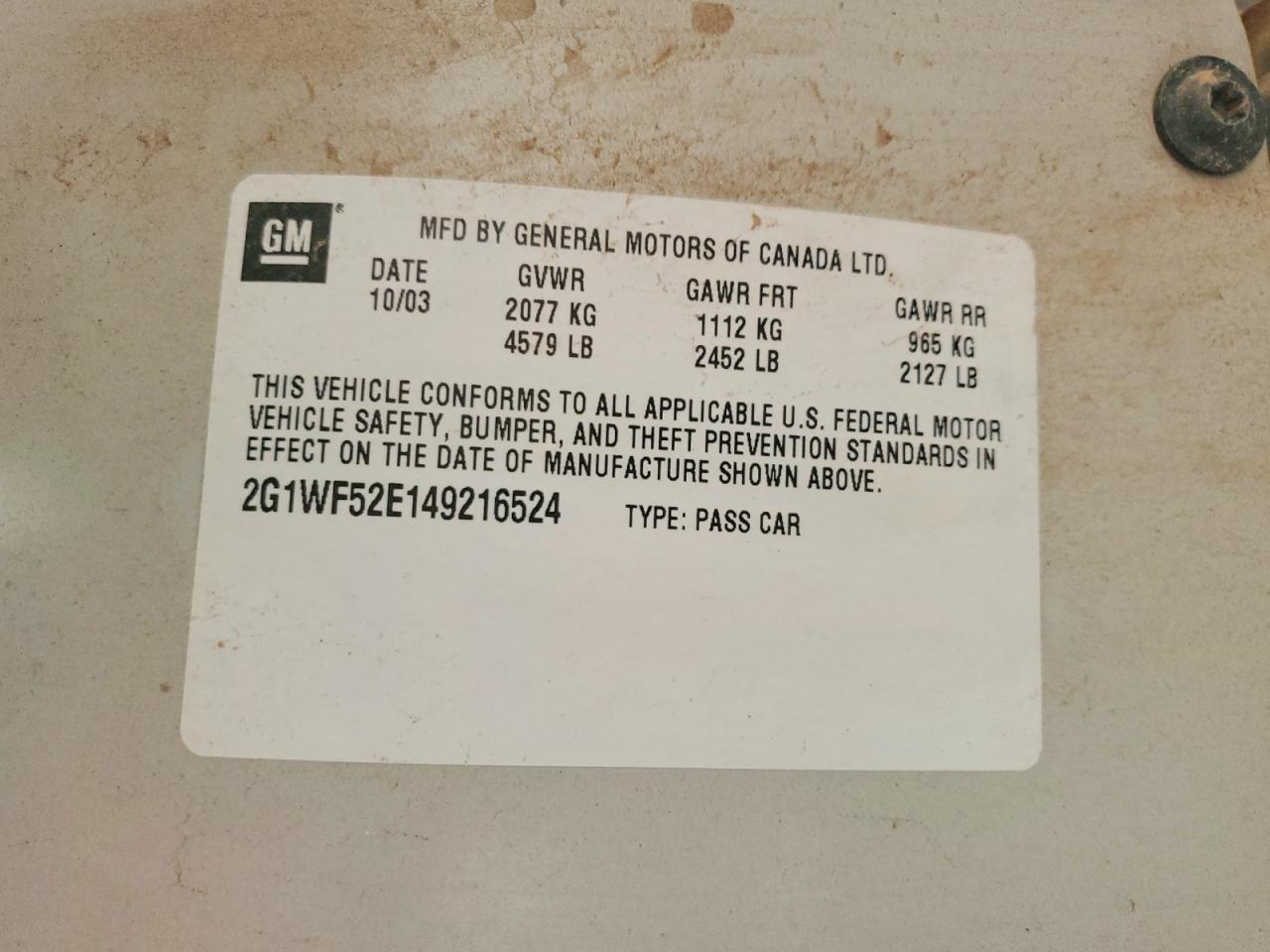 2004 CHEV Impala VIN 2G1WF52E149216524 photo 12