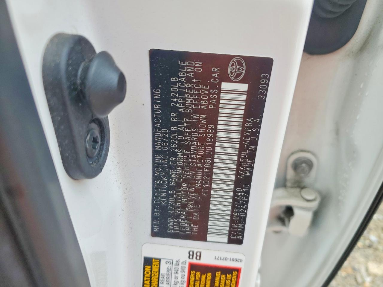 2020 Toyota Avalon VIN 4T1D21FB8LU018989 photo 12