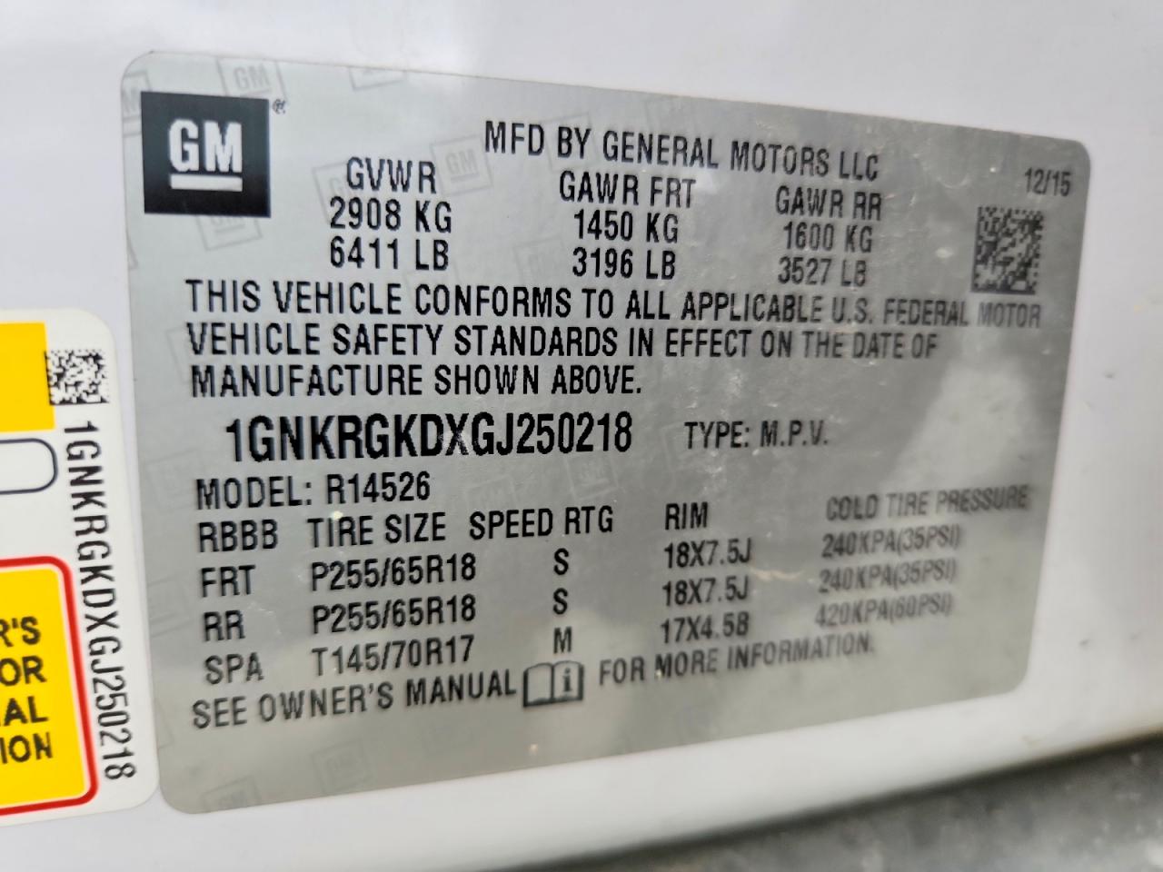 2016 Chevrolet Traverse VIN 1GNKRGKDXGJ250218 photo 12