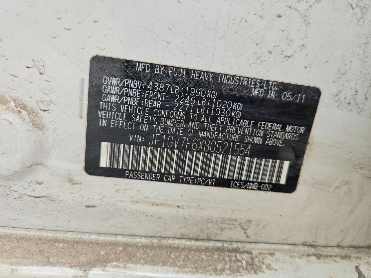 2011 Subaru Wrx VIN JF1GV7F6XBG521554 photo 12