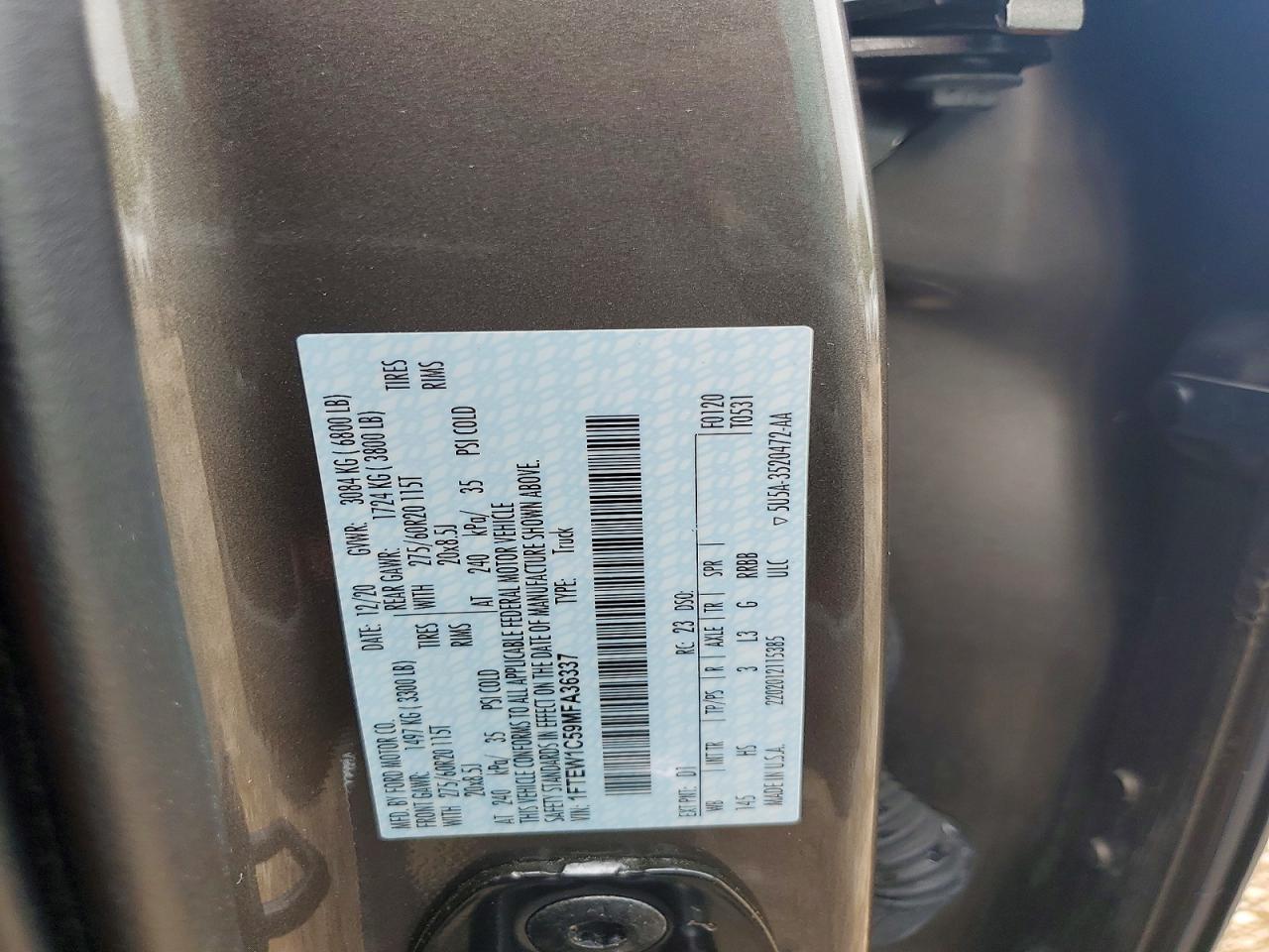 2021 Ford F150 VIN 1FTEW1C59MFA36337 photo 12