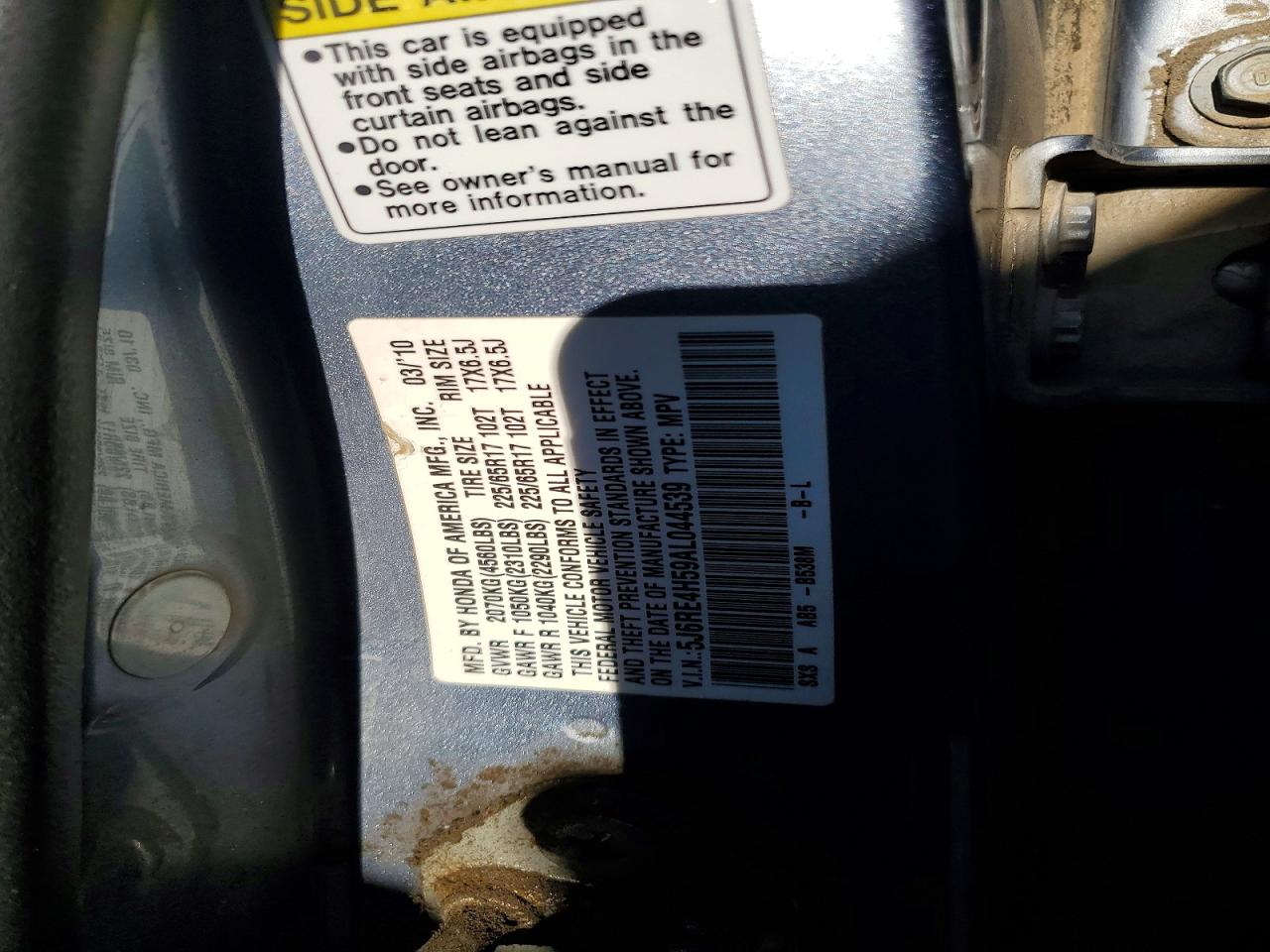 2010 Honda Crv VIN 5J6RE4H59AL044539 photo 12
